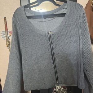 Gray Ribbed Zip-Up Sweater